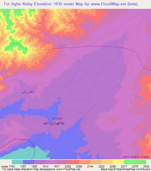 Tor Agha Kelay,Afghanistan Elevation Map