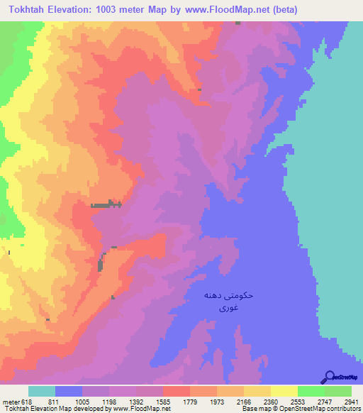 Tokhtah,Afghanistan Elevation Map