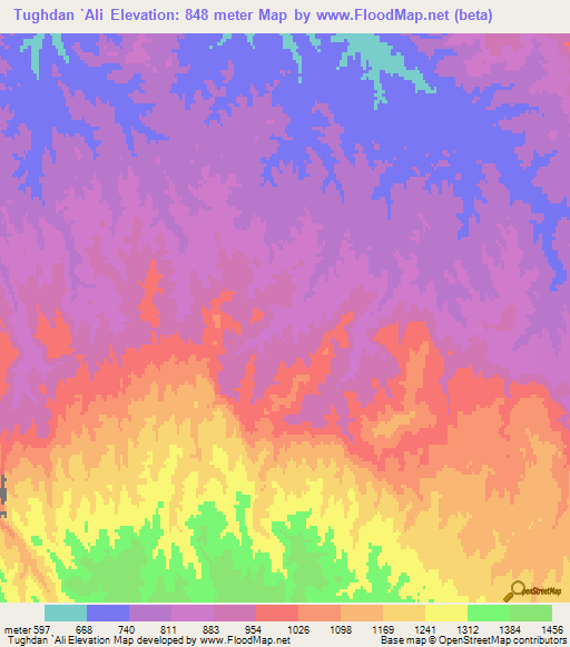 Tughdan `Ali,Afghanistan Elevation Map