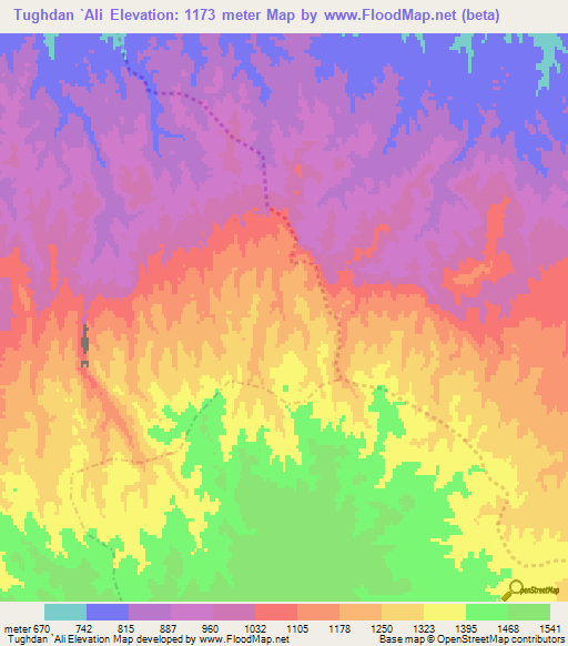 Tughdan `Ali,Afghanistan Elevation Map