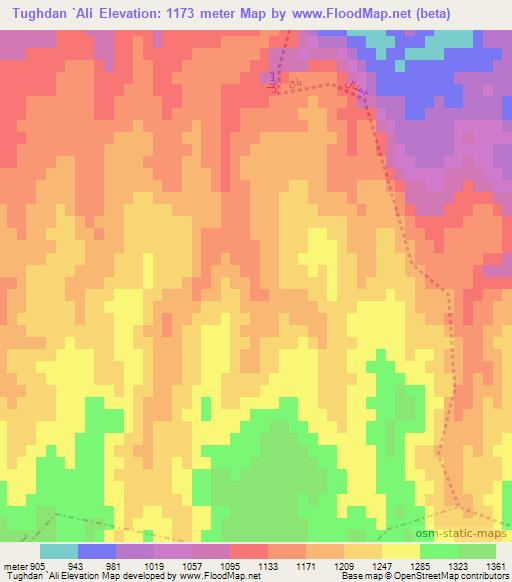 Tughdan `Ali,Afghanistan Elevation Map