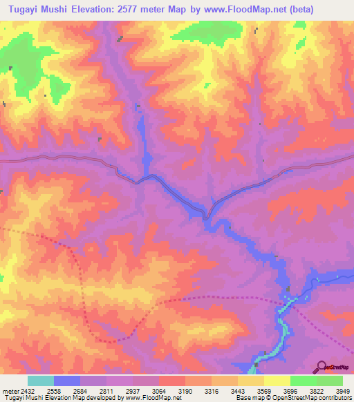 Tugayi Mushi,Afghanistan Elevation Map