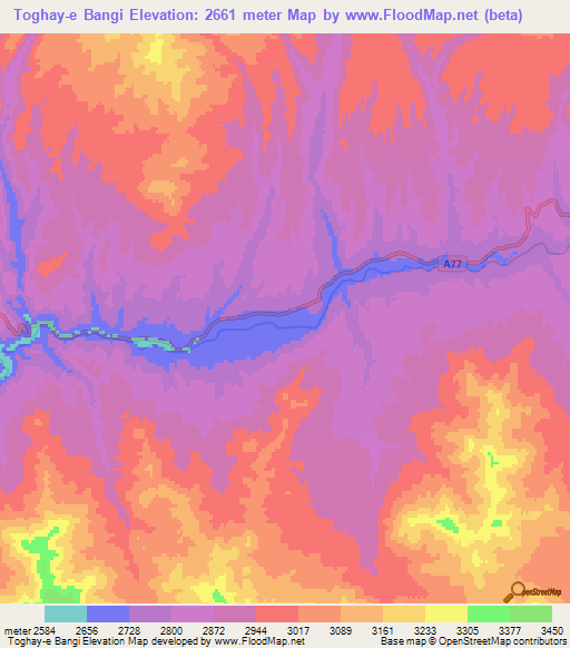 Toghay-e Bangi,Afghanistan Elevation Map