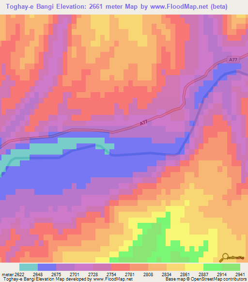 Toghay-e Bangi,Afghanistan Elevation Map