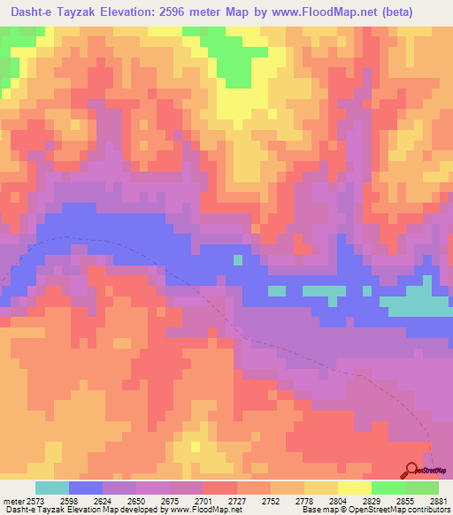 Dasht-e Tayzak,Afghanistan Elevation Map
