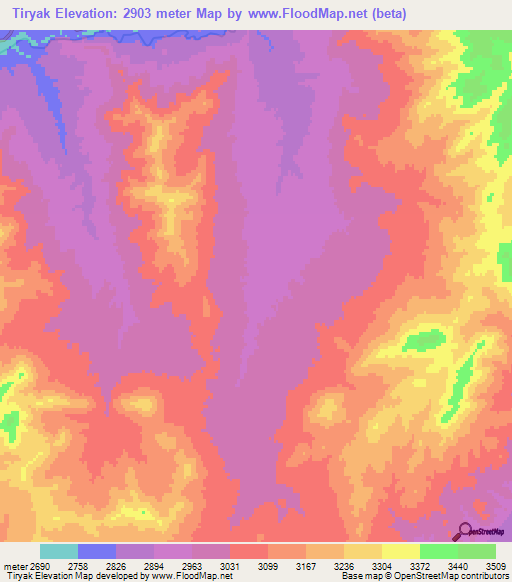 Tiryak,Afghanistan Elevation Map