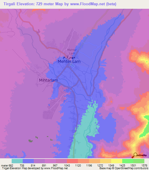 Tirgali,Afghanistan Elevation Map