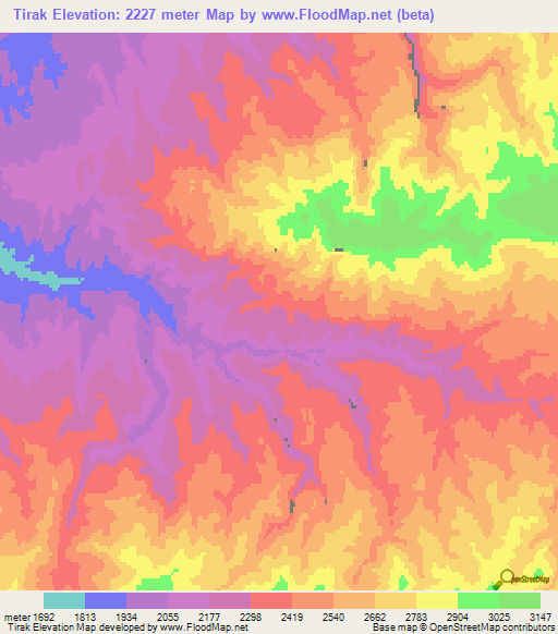 Tirak,Afghanistan Elevation Map