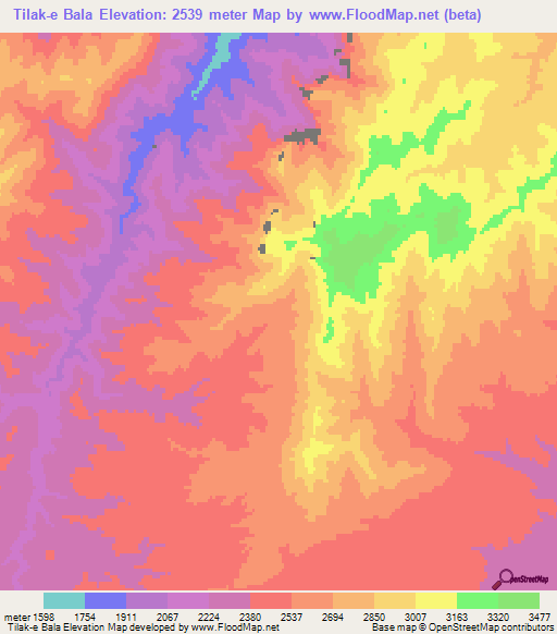 Tilak-e Bala,Afghanistan Elevation Map
