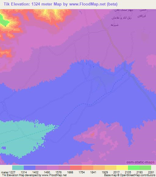 Tik,Afghanistan Elevation Map