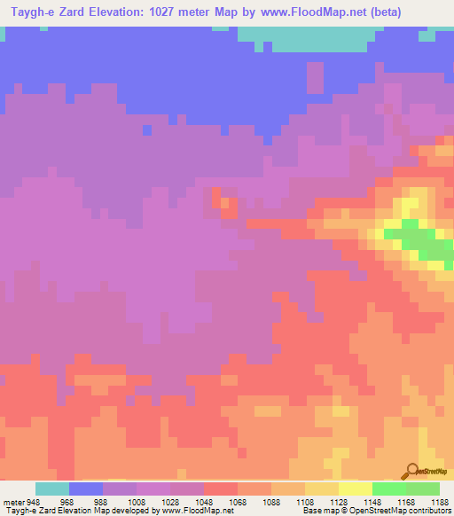 Taygh-e Zard,Afghanistan Elevation Map