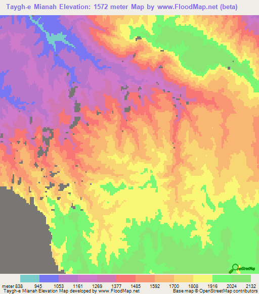 Taygh-e Mianah,Afghanistan Elevation Map