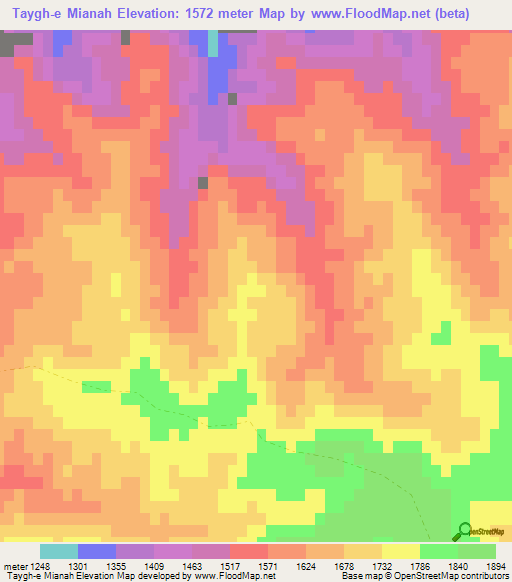 Taygh-e Mianah,Afghanistan Elevation Map