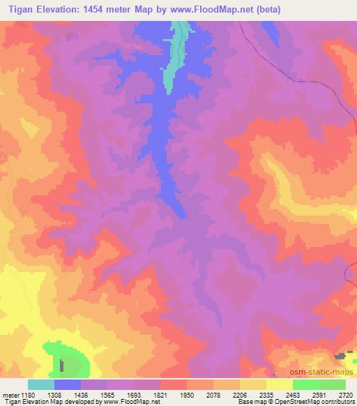 Tigan,Afghanistan Elevation Map