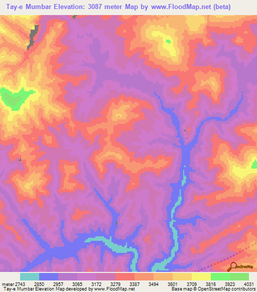 Tay-e Mumbar,Afghanistan Elevation Map