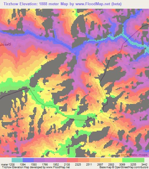 Tirzhow,Afghanistan Elevation Map