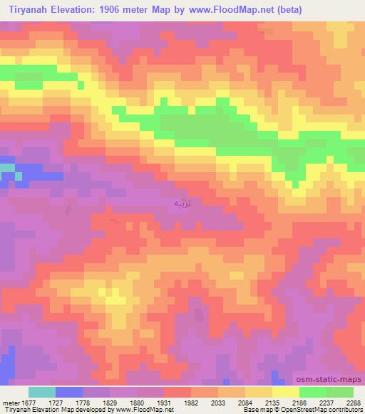 Tiryanah,Afghanistan Elevation Map