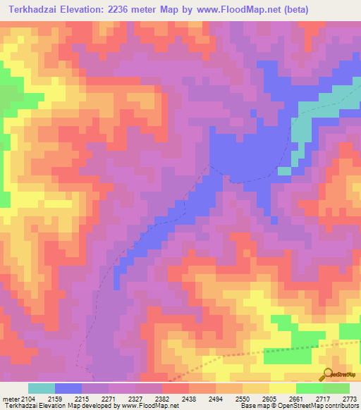 Terkhadzai,Afghanistan Elevation Map