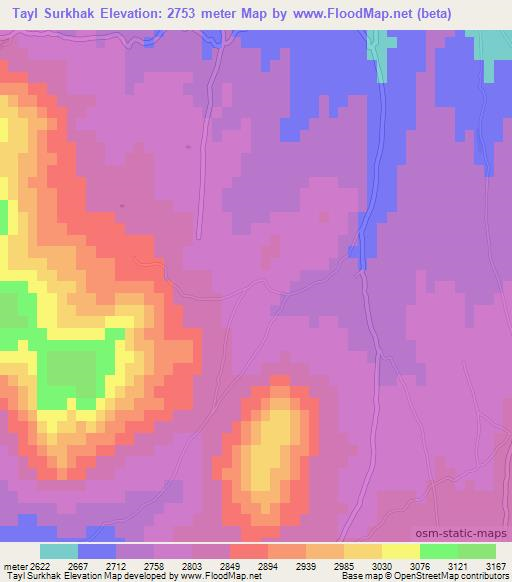 Tayl Surkhak,Afghanistan Elevation Map