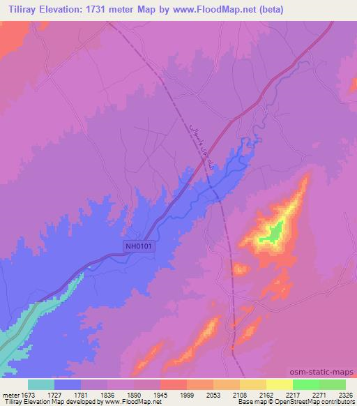 Tiliray,Afghanistan Elevation Map