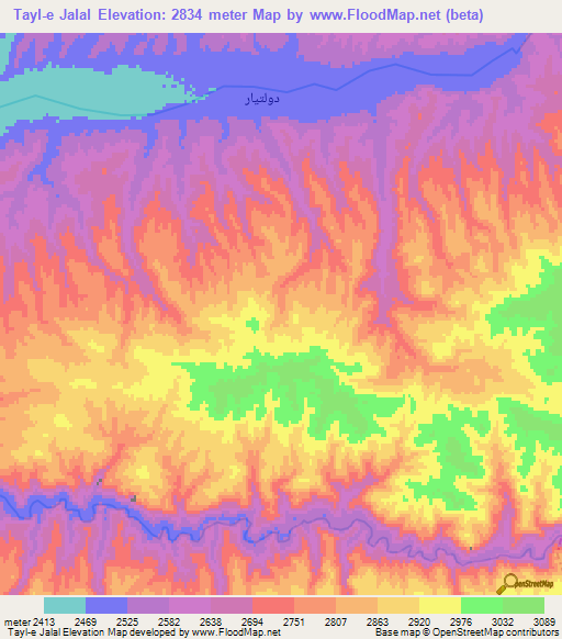Tayl-e Jalal,Afghanistan Elevation Map