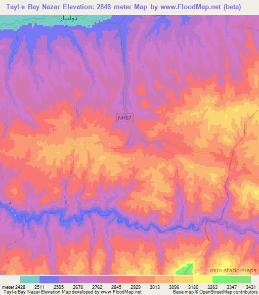 Tayl-e Bay Nazar,Afghanistan Elevation Map
