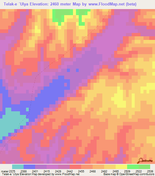 Telak-e `Ulya,Afghanistan Elevation Map