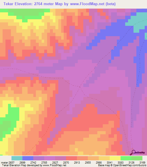 Tekar,Afghanistan Elevation Map