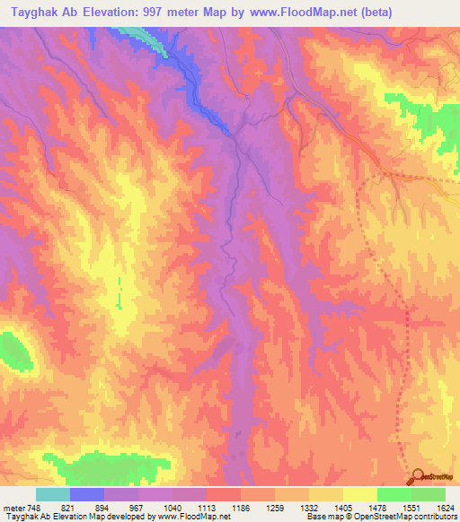 Tayghak Ab,Afghanistan Elevation Map