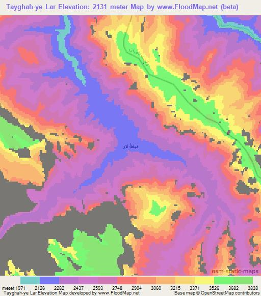 Tayghah-ye Lar,Afghanistan Elevation Map
