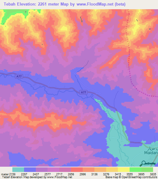 Tebah,Afghanistan Elevation Map