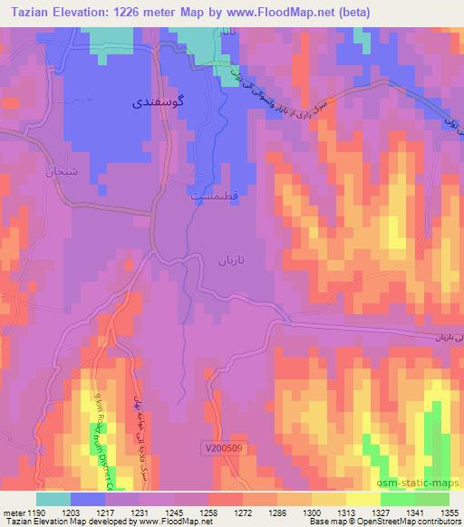 Tazian,Afghanistan Elevation Map