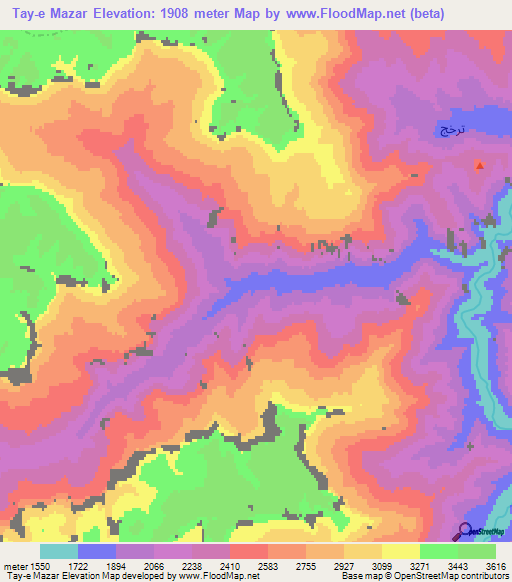 Tay-e Mazar,Afghanistan Elevation Map