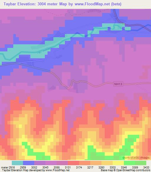 Taybar,Afghanistan Elevation Map