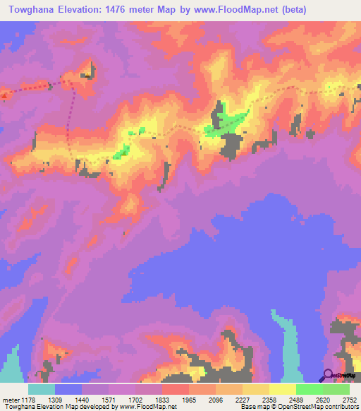 Towghana,Afghanistan Elevation Map
