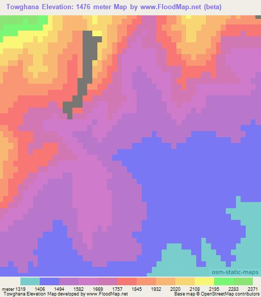 Towghana,Afghanistan Elevation Map