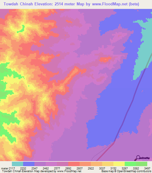 Towdah Chinah,Afghanistan Elevation Map