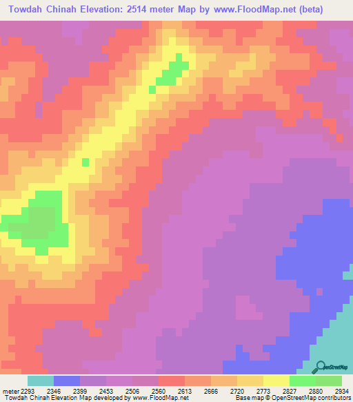 Towdah Chinah,Afghanistan Elevation Map