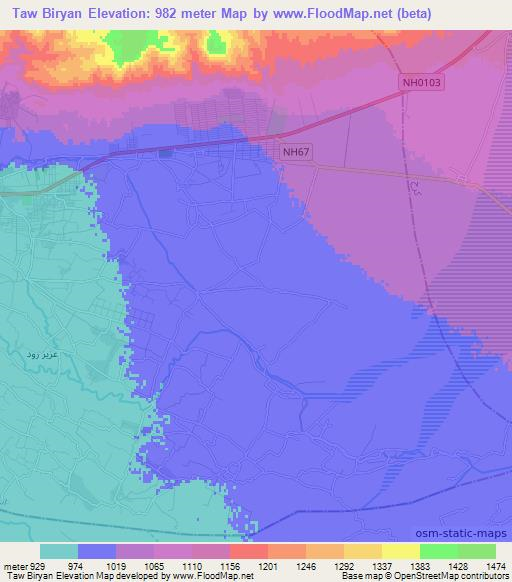 Taw Biryan,Afghanistan Elevation Map