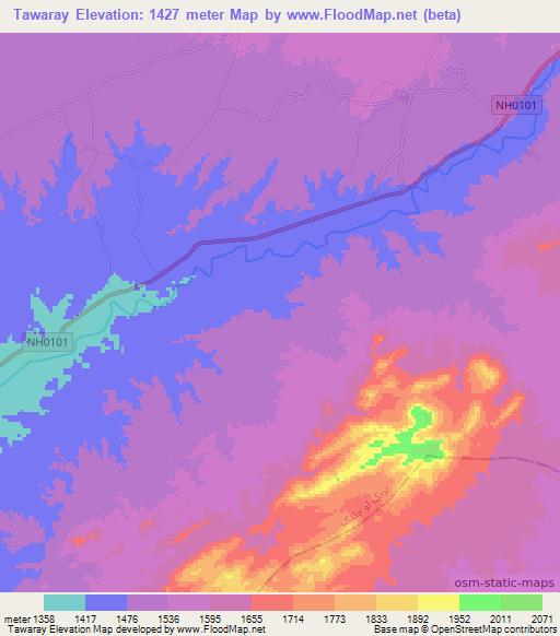 Tawaray,Afghanistan Elevation Map