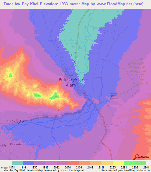 Tator Aw Pay Khel,Afghanistan Elevation Map