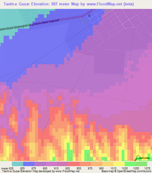 Tasht-e Guzar,Afghanistan Elevation Map