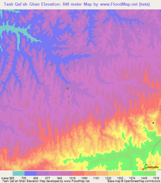 Tash Qal`ah Ghan,Afghanistan Elevation Map