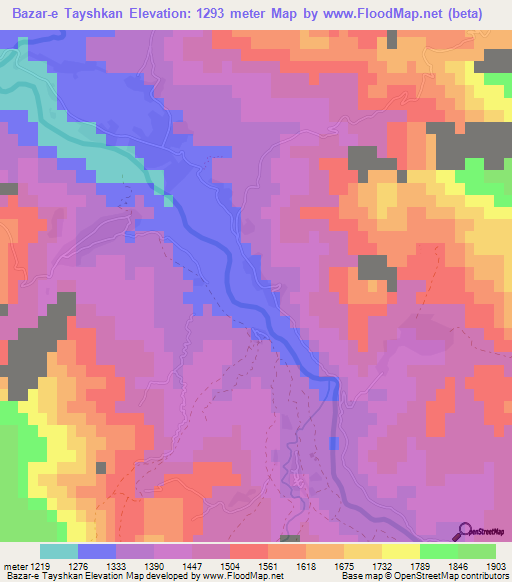 Bazar-e Tayshkan,Afghanistan Elevation Map