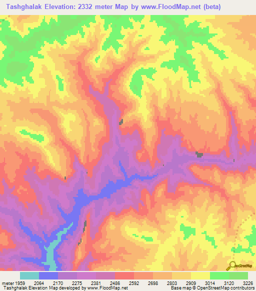 Tashghalak,Afghanistan Elevation Map