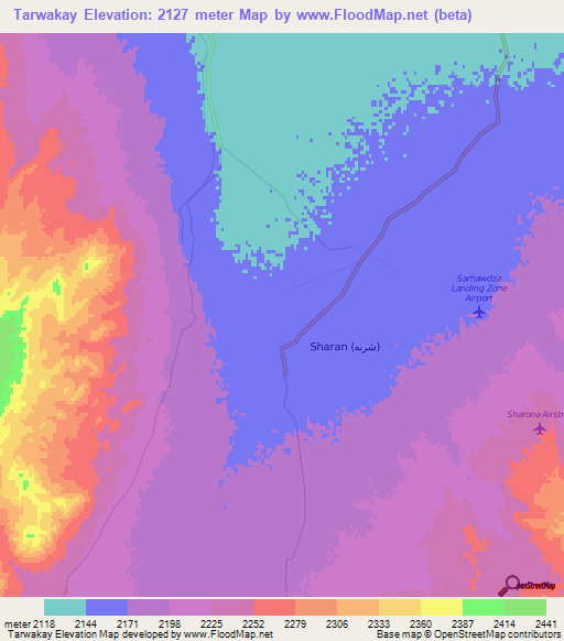 Tarwakay,Afghanistan Elevation Map