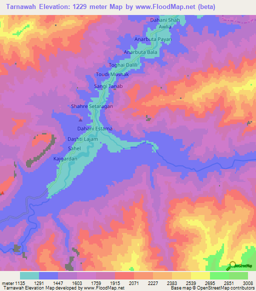 Tarnawah,Afghanistan Elevation Map