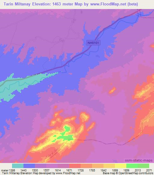 Tarin Miltanay,Afghanistan Elevation Map