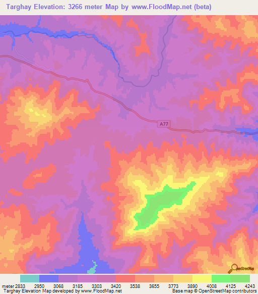 Targhay,Afghanistan Elevation Map