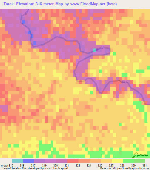 Taraki,Afghanistan Elevation Map